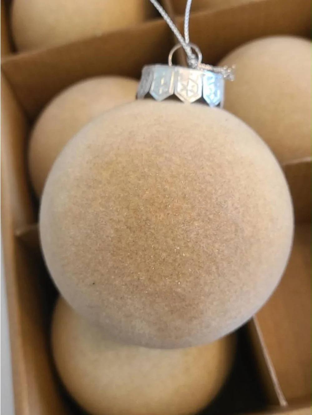 48 Velvet Christmas Ornament Balls Set- 24 brown velvet and 24 beige velvet